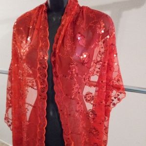 Red shawl and earrings